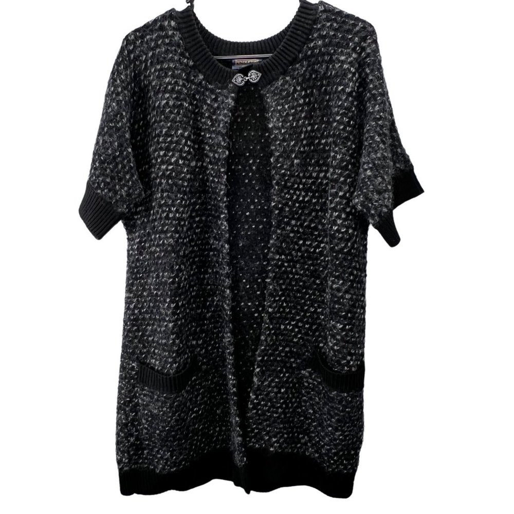 Pendleton Wool Cardigan Sweater sz S Women Open Front Short Sleeve Chunky Black
